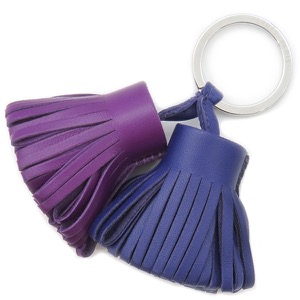 エルメス キーリング カルメン ウノドス ラムスキン マルチカラー 紫 青 フリンジ キーホルダー  中古