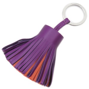 エルメス キーリング カルメン トリコロール ラムスキン パープル 紫 赤茶 オレンジ フリンジ  中古