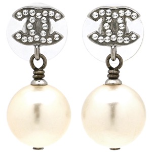 シャネル ピアス ココマーク パール メタル シルバー CCマーク A36138 中古
