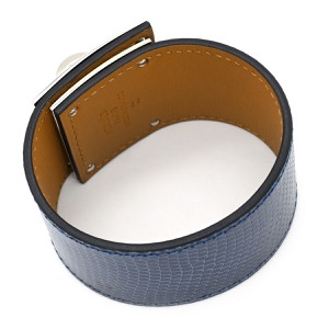 エルメス バングル ケリードッグ リザード ブルー ブレスレット 大型メタルバックル  中古