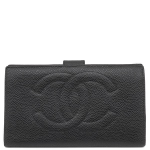 シャネル 長財布 ココマーク がま口 ラムスキン ブラック 黒 二つ折り A01429 中古