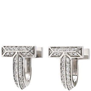 ティファニー ピアス Tワン ダイヤ K18WG シルバー 750WG 18金 ハーフパヴェ  中古