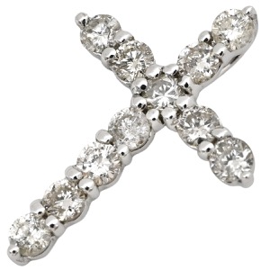 ペンダントトップ クロス ダイヤモンド 0.30ct K18WG シルバー 11石 11P 十字架 18K 18金 750WG ネックレストップ ペンダントヘッド チャーム 中古