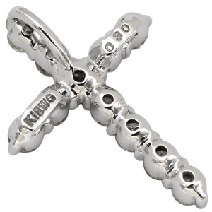 ペンダントトップ クロス ダイヤモンド 0.30ct K18WG シルバー 11石 11P 十字架 18K 18金 750WG ネックレストップ ペンダントヘッド チャーム 中古