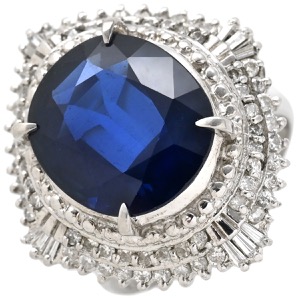 リング 指輪 ブルーサファイア 6.6ct ダイヤリング Pt900 シルバー 青 ブルー 大粒 ラージ ブルー オーバルカット ひし形 Pt900  中古