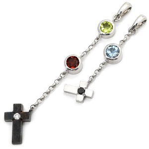 ペンダントトップ ダイヤ アクアマリン ペリドット ガーネット ブラックダイヤ K18WG シルバー ネックレストップ 18K 18金 750 十字架 2点セット 中古