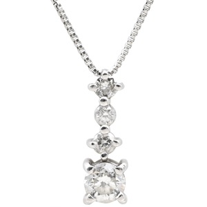 ネックレス ダイヤ ペンダント Pt900 シルバー プラチナム 4P 4石 4粒 ドロップ ラインストーン バートップ 中古