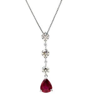 ネックレス ダイヤ ペンダント Pt900 レッド Pt900 プラチナム 赤 ルビー しずく型 ドロップ ラインストーン ベネチアンチェーン 中古