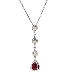 ネックレス ダイヤ ペンダント Pt900 レッド Pt900 プラチナム 赤 ルビー しずく型 ドロップ ラインストーン ベネチアンチェーン 中古