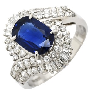 リング 指輪 ブルーサファイア ダイヤリング Pt900 ブルー ロイヤルブルー 青 中古