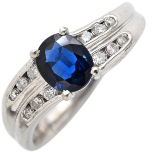 リング 指輪 ブルーサファイア 0.73ct ダイヤリング Pt850 シルバー 青 ブルー Pt850 オーバルミックスカット 1石   中古