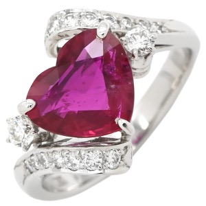 リング 指輪 ルビー ダイヤ Pt レッド 赤 ピンク プラチナム ハートモチーフ ファセットカット 中古