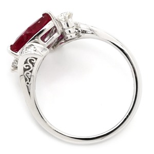 リング 指輪 ルビー ダイヤ Pt レッド 赤 ピンク プラチナム ハートモチーフ ファセットカット 中古