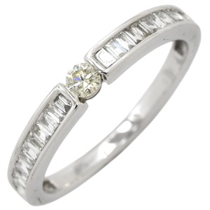 リング 指輪 ダイヤリング K18WG シルバー 一文字 ダイヤモンド  中古