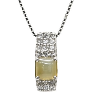 ネックレス キャッツアイ ペンダント Pt900 シルバー ダイヤ クリソベリルキャッツアイ プラチナム Pt900×Pt850  中古