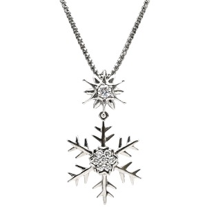 ネックレス ダイヤ ペンダント K18WG シルバー 18K ダイヤモンド 雪の結晶 スノーフレーク  中古