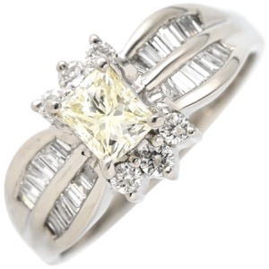 リング 指輪 ダイヤ リング Pt900 シルバー プラチナム プリンセスカット バゲットカット 天然ストーン 中古