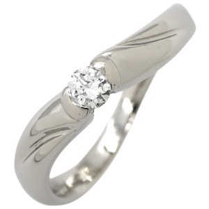 リング 指輪 ダイヤ 0.139ct Pt1000 シルバー プラチナ Pt1000 1P 1石 1粒 ソリテール エンゲージ ブライダル ウェーブ 造幣局検定マーク 中古