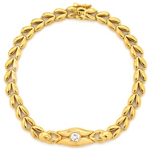 ブレスレット K18YG ゴールド ダイヤ K18YG Au750 18K 18金 1P 1粒 リーフデザイン 中古