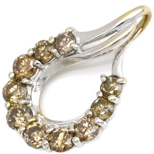 ペンダントトップ K18WG シルバー Au750 18K 18金 ネックレストップ ブラウン ダイヤ 10P 10粒 ドロップ しずく 1.0ct 中古