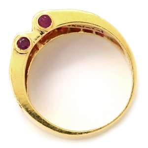 リング 指輪 ルビー ダイヤ K18YG レッド イエローゴールド K18YG Au750 18K 18金 赤 スクエアカット ラインストーン ボリュームデザイン 中古