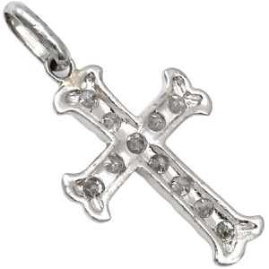 ペンダントトップ クロス ダイヤモンド 0.50ct Pt シルバー 11石 11P 十字架 ネックレストップ ペンダントヘッド プラチナ  中古