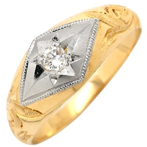 リング 指輪 ダイヤリング K18YG ゴールド Pt900 イエローゴールド プラチナ コンビ 1P 1粒ダイヤ 菱形 ひし型 中古