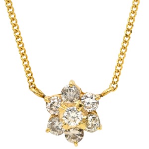 ネックレス ダイヤペンダント K18YG ゴールド 18K 7P 7石 7粒 ダイヤモンド フラワーモチーフ  中古