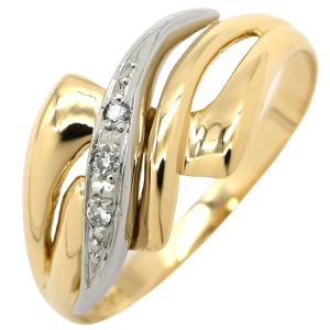 リング 指輪 ダイヤリング K18YG ゴールド K18YG×PT Au750 18K 18金 プラチナ Pt900 ダイヤ 流線型 ウェーブ  中古