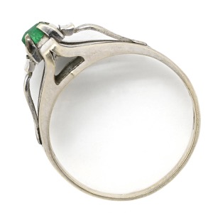 リング 指輪 エメラルド リング K14WG シルバー グリーン 緑 スクエア バケットミックスカット 1石 中古