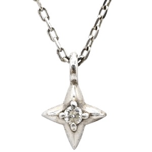 ネックレス ダイヤ ペンダント K10WG シルバー ホワイトゴールド 1P 1石 1粒 十字星 スターモチーフ ソリテール アズキチェーン 中古