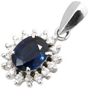 ペンダントトップ ブルーサファイア 0.7ct ダイヤモンド  Pt900 シルバー 青 ブルー オーバルミックスカット ネックレストップ Pt900  中古