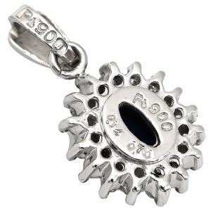 ペンダントトップ ブルーサファイア 0.7ct ダイヤモンド  Pt900 シルバー 青 ブルー オーバルミックスカット ネックレストップ Pt900  中古