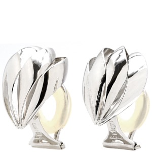 イヤリング K14WG PT900 デザインイヤリング K14WG シルバー クリップ リーフ 透かし 585 14金 プラチナ 中古