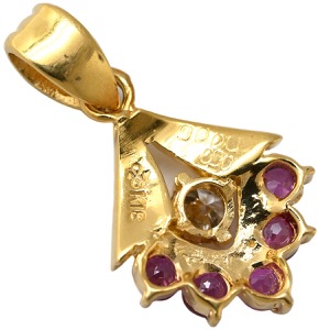 ペンダントトップ ルビー 0.50ct ダイヤモンド K18YG ゴールド リボン 赤 レッド ミックスカット チャーム ネックレストップ 18K 18金 750YG   中古