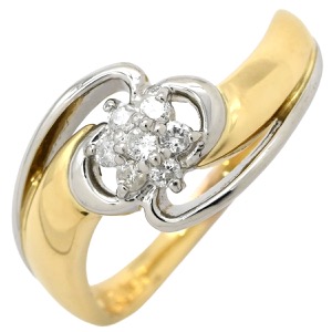 リング 指輪 ダイヤ 0.11ct K18YG ゴールド K18YG×PT Au750 18K 18金 プラチナ Pt850 メレ 7P 7石 7粒 フラワーモチーフ ウェーブ 中古