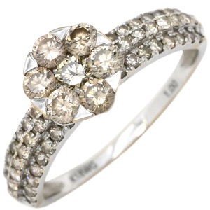 リング 指輪 ダイヤリング K18WG シルバー ダイヤモンド 18K WG 縦爪 フラワーモチーフ 花 750 中古