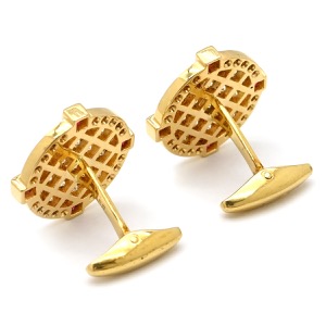 カフス カフリンクス ダイヤ×ルビー K18YG シルバー Au750 18K 18金 ラウンド 中古