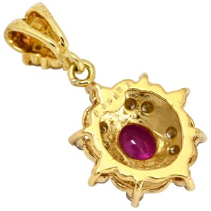 ペンダントトップ ルビー 0.45ct ダイヤモンド K18YG ゴールド 赤 レッド オーバルミックスカット チャーム ネックレストップ 18K 750YG   中古