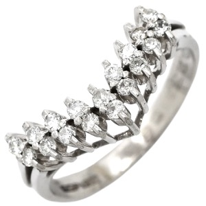 リング 指輪 ダイヤリング Pt900 シルバー ダイヤモンド V字 Vライン  中古