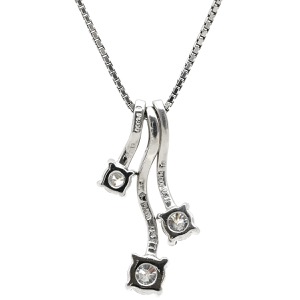 ネックレス Pt900 シルバー Pt900×Pt850 コンビ 3P 3粒 ダイヤ プラチナム ペンダント 3石 スイング スリーストーン 中古