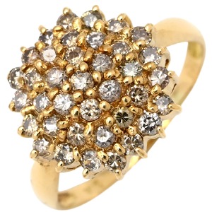 リング 指輪 ダイヤリング フラワーモチーフ K18YG ゴールド 花 18KT 750 YG ダイヤモンド 大きめ 1.00ct 中古