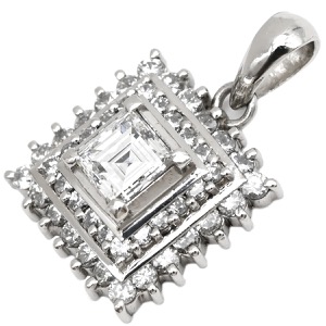 ペンダントトップ SI1 ダイヤモンド 0.6ct Pt900 シルバー スクエアカット 四角 ネックレストップ ペンダントヘッド チャーム プラチナ900 中古