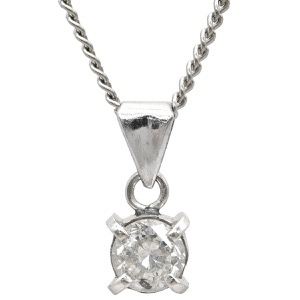 ネックレス ダイヤ ペンダント Pt900 シルバー プラチナム 1P 1石 1粒 ソリテール 4本爪 ラウンド チェーン 中古