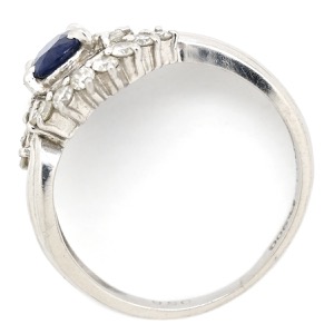 リング 指輪 ブルーサファイア 0.56ct ダイヤリング Pt900 シルバー 青 Pt900 オーバルミックスカット 1石 中古