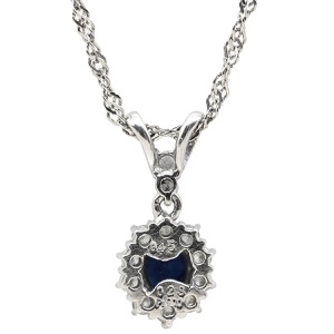 ネックレス ブルーサファイア ダイヤ Pt900 ブルー オーバルカット Pt900 プラチナム 青 メレ フラワーモチーフ ヘイロー スクリューチェーン  中古