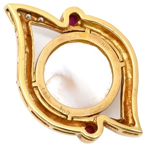 ペンダントトップ パール ルビー ダイヤ K18YG ホワイト 赤 ネックレストップ マベパール ホワイトパール 真珠 18K YG 750  中古