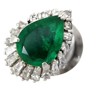 ブローチ エメラルド 0.96ct ダイヤモンド ピンブローチ Pt850 シルバー 緑 グリーン 1石 ペアシェイプカット   中古