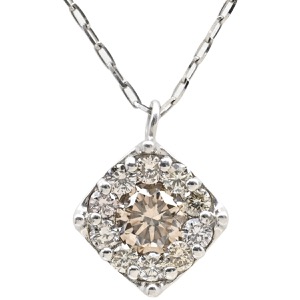 ネックレス ダイヤ ペンダント Pt900 シルバー プラチナム ひし形 角型 スクエア カラーダイヤ 中古