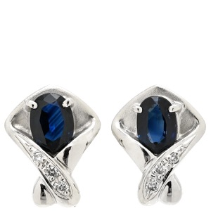 イヤリング K14WG シルバー ブルーサファイア 14K WG 14金 Pt850 ダイヤ ひねりデザイン  中古